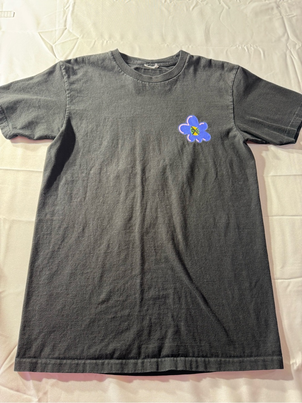 Cross Colours Black Short-Sleeve Tee with Blue Flower Black Lives Need Love